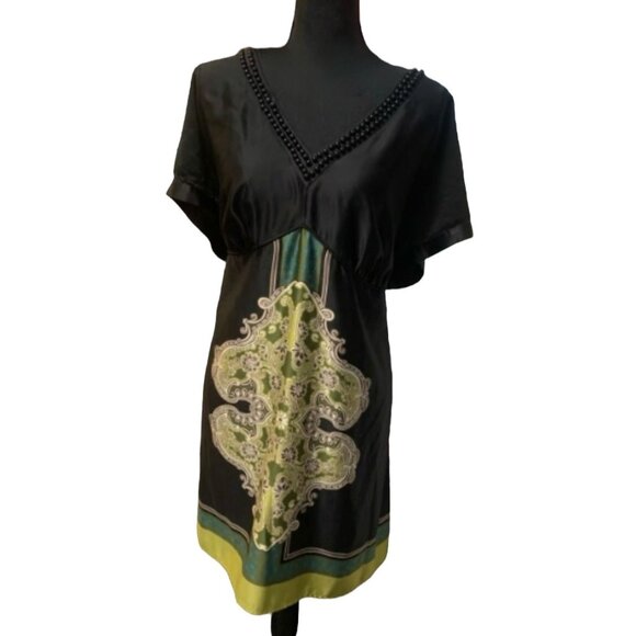 Lane Bryant Beaded V-Neck Shiny Black Long Top Blouse Size 22 3X Plus Shirt - Picture 6 of 6